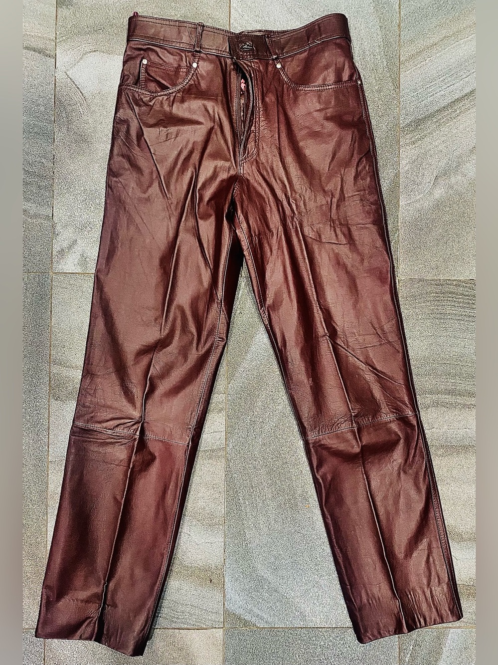 Women’s Vintage Genuine Leather Burgundy Straight Leg Panta Sz 34